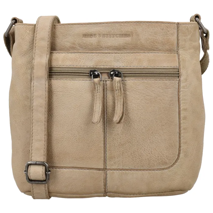 Bézs négyzet alakú bőr crossbody táska „Alisha”